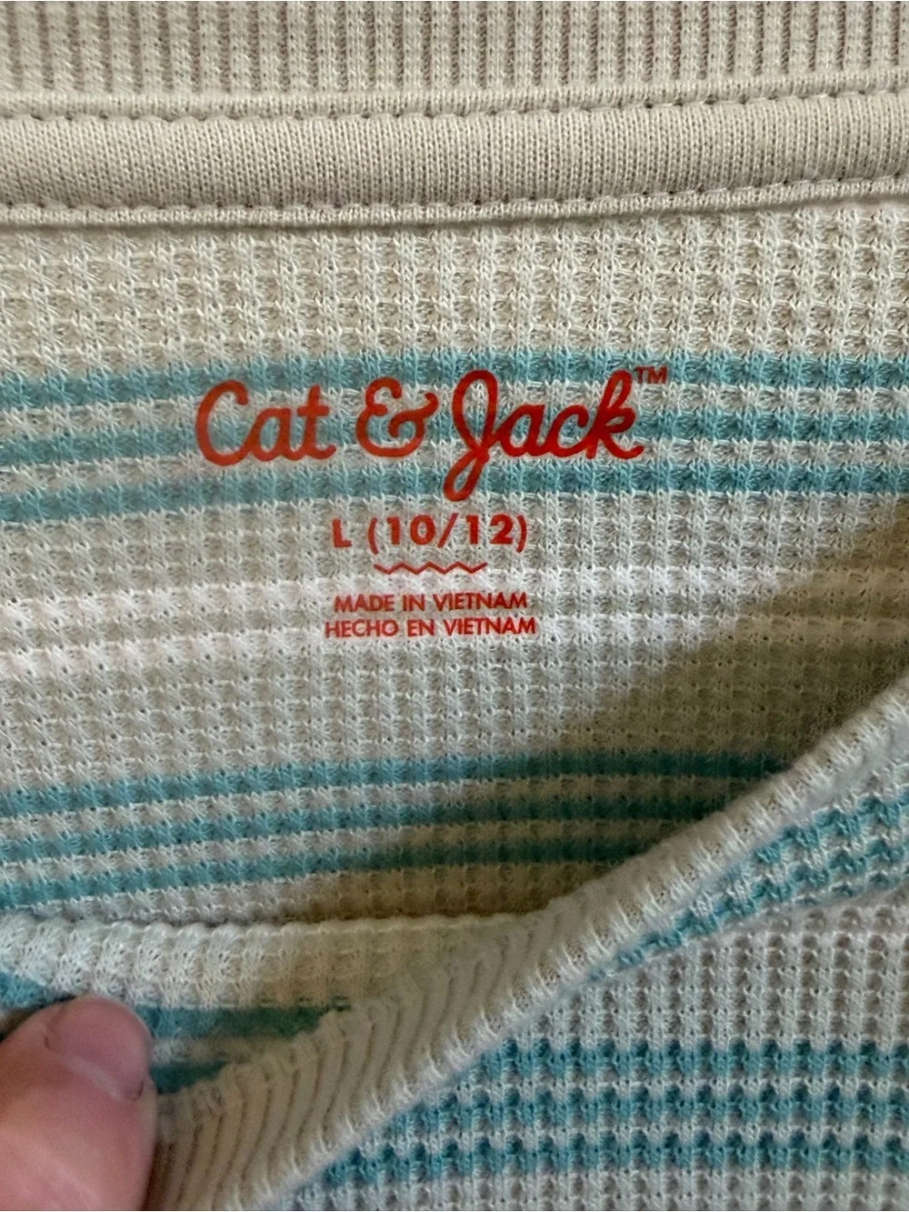 NWT new girls large 10 12 cat & jack waffle knit Striped shirt Top Cream Teal